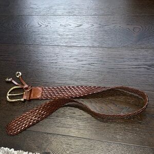 Michael Kors Wide Woven Brown Leather Belt MK Charm